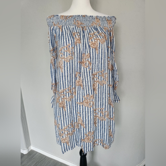 Maverick Dresses & Skirts - Maverick The Collection Off Shoulder Tunic Dress Ruffle Striped Floral Size S